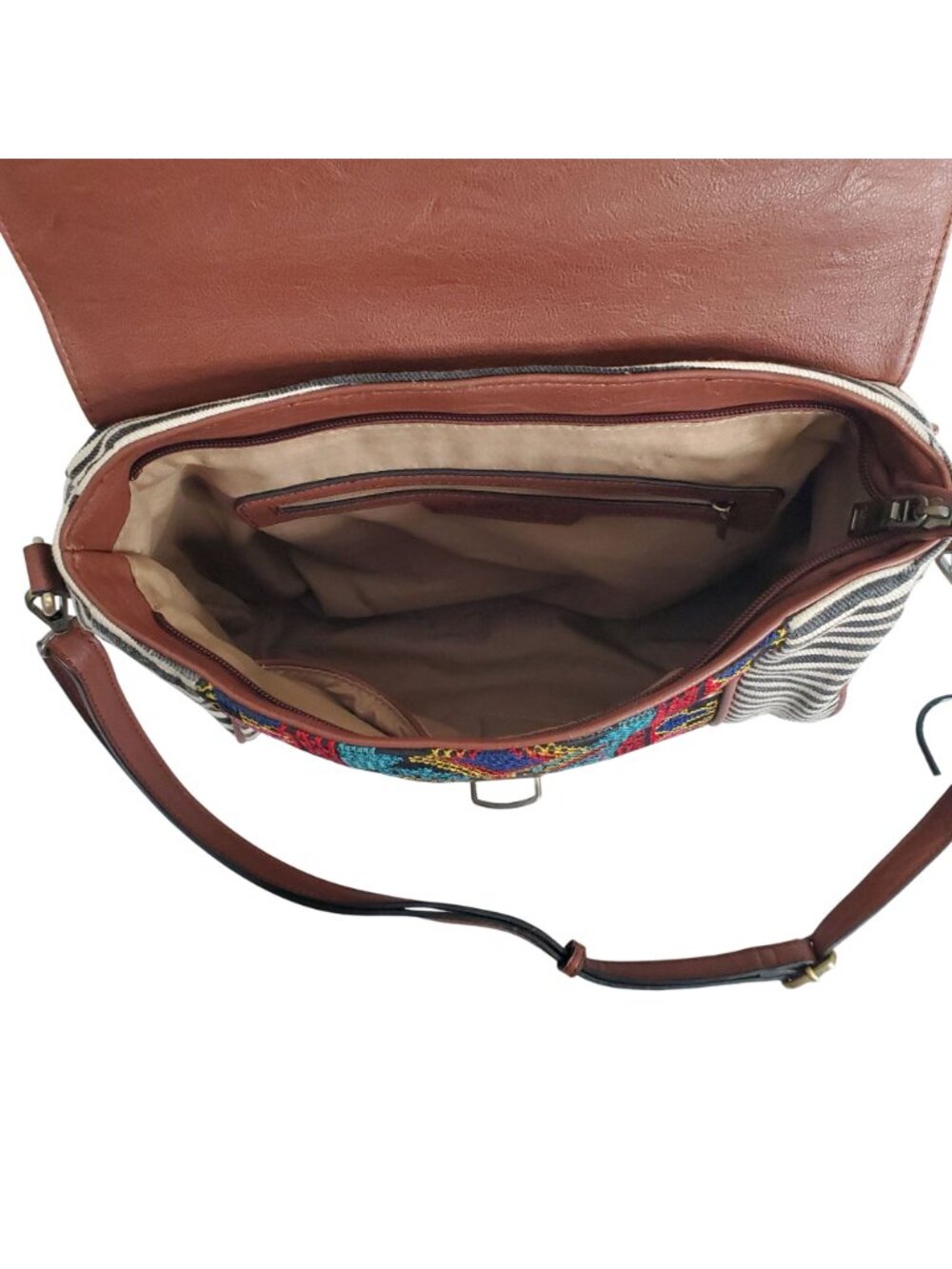 Jen & Co Bag Satchel Striped Aztec Embroidered Vegan Leather Boho Chic Purse - Picture 10 of 16